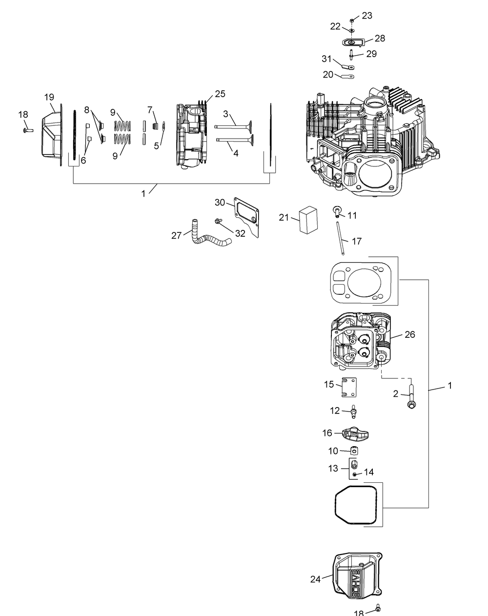 Kohler Kt745-3001 Head, Valve And Breather Diagram and Parts List for XT2-GX54KH (14A7A3CA010)(2015) Cub Cadet Lawn Tractor